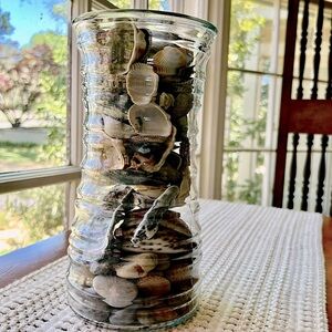 Waves Vase of Seashells Beach Coastal Decor